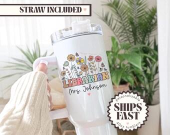 Librarian Tumbler, Personalized Librarian 40oz Tumbler with Handle Gifts for Librarian Appreciation Gifts Librarian Travel Mug Librarian Cup