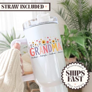 Custom Grandma Tumbler, Grandma&#39;s Garden Tumbler with Handle Gifts for Grandma for Mother&#39;s Day Gift for Grandma Travel Mug Grandma Cup 40oz