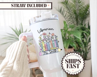 Librarian Tumbler, Personalized Librarian 40oz Tumbler with Handle Gifts for Librarian Appreciation Gifts Librarian Travel Mug Librarian Cup