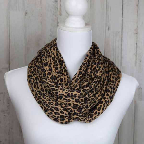 Soft Knit Leopard Infinity Scarf, Leopard Scarf, Leopard Accessory, Brown Scarf, Animal Print Scarf, Women's Accessory, Gifts for Her