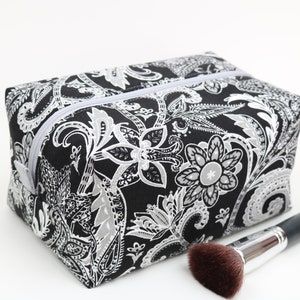Black Floral Boxy Bag, Black Boxy Bag, Boxy Makeup Bag, Black Cosmetic Bag, Travel Makeup Bag, Travel Bag, Toiletry Bag, Gifts for Her