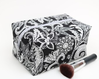 Black Floral Boxy Bag, Black Boxy Bag, Boxy Makeup Bag, Black Cosmetic Bag, Travel Makeup Bag, Travel Bag, Toiletry Bag, Gifts for Her