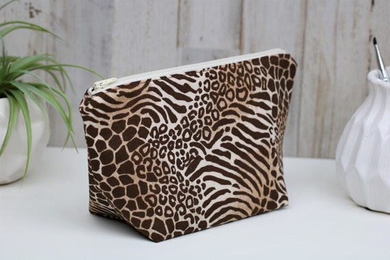 Small Animal Print Cosmetic Bag, Brown Makeup Bag, Cute Zipper Bag, Small Toiletry Bag, Travel Bag, Gifts for Women, Gifts Under 30 Small Animal Print Cosmetic Bag, Brown Makeup Bag, Cute Zipper Bag, Small Toiletry Bag, Travel Bag, Gifts for Women, Gifts Under 30
