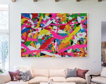 Large Abstract Colorful Canvas Painting Original Color Textured Painting Custom Colored Wall Art Decorative Painting Modern Living Room Art