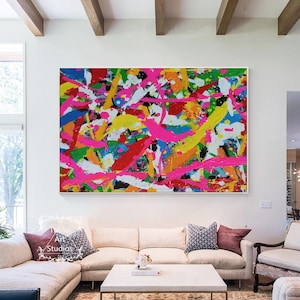 Large Abstract Colorful Canvas Painting Original Color Textured Painting Custom Colored Wall Art Decorative Painting Modern Living Room Art
