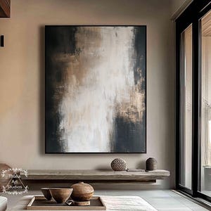 Large Black and Brown Abstract Painting Black Abstract Wall Art Brown Texture Wabi-sabi Style Decorative Art Beige Minimalist Painting