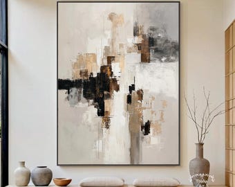 Brown And Grey Abstract Painting Large Black Minimalist Decorative Painting Modern Geometric Texture Abstract Art