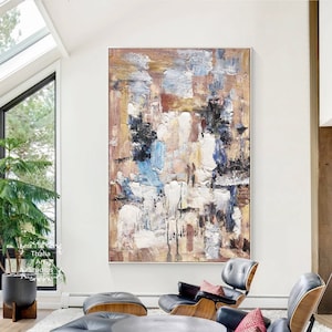 Abstract Brown Painting on Canvas Large Abstract White Textured Painting Brown and White Abstract Wall Art Living Room Textured Wall Art