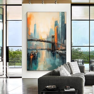 Large City Abstract Painting Green City Abstract Painting Modern City Abstract Painting Future New York Street Abstract Decorative Painting