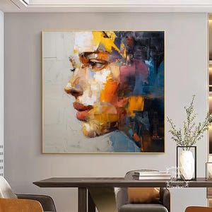 Colorful Woman Face Artwork Modern Colorful Texture Wall Art Human Face Texture Abstract Painting Woman Painting Bedroom Decoration Painting