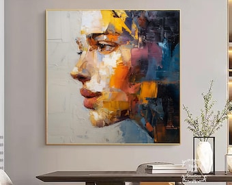 Colorful Woman Face Artwork Modern Colorful Texture Wall Art Human Face Texture Abstract Painting Woman Painting Bedroom Decoration Painting