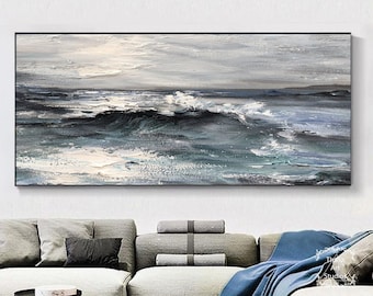 Gray Ocean Abstract Painting Large Ocean Abstract Painting Ocean Waves Abstract Original Painting Sky Abstract Landscape Painting Office Art