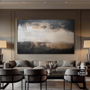 Large black and brown abstract painting Black and brown wall art Black neoclassical wall decor Brown minimalist abstract painting