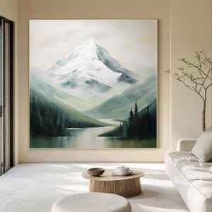 Modern 3D Texture Green Mountain Wall Art Landscape Painting Green Abstract Texture Painting Green Minimalist Landscape Canvas Painting