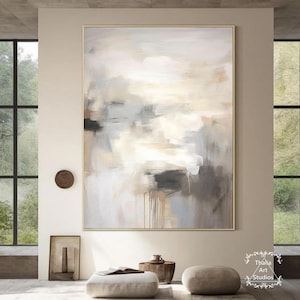 Abstract Oil Painting On Grey And White Canvas Modern Office Wall Art Wabi-Sabi Wall Art Original Handmade Abstract Painting Grey Painting