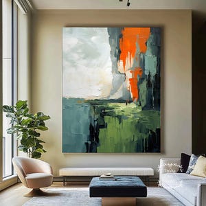 Hand-Painted Original Green Mountain Painting Modern Green Abstract Landscape Painting Large Textured Wall Art Custom Living Room Painting