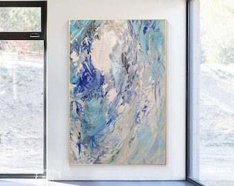 Large Original Abstract Painting Blue and White Abstract Painting Blue and White Minimalist Acrylic Painting Modern Textured Painting