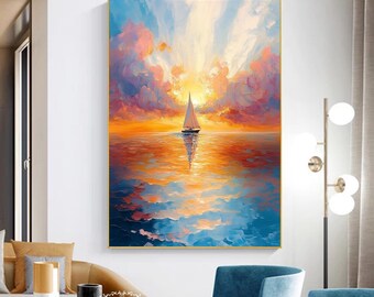 Colorful Sky Texture Painting Nautical Landscape Painting Sunrise Abstract Texture Painting Large Colorful Ocean Painting Seascape  Painting