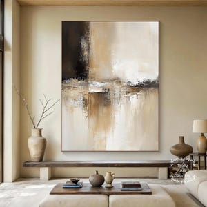 Large Brown Beige Wall Art Original Black Abstract Painting Beige Simple Painting Minimalist Canvas Painting Brown Abstract Painting