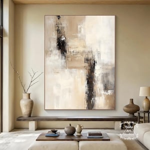 Black Beige Abstract Wall Art Original Beige Abstract Painting Beige Minimalist Painting Modern Beige Canvas Abstract Painting Bedroom Art