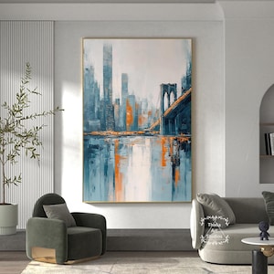 Large New York City Abstract City Painting Vibrant Manhattan Wall Art Urban Texture Cityscape Painting Unique Housewarming Gift