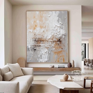 Neutral Abstract Canvas Painting Large Gray Textured Wall Art Gray Canvas Wall Art White Textured Abstract Painting Modern Decorative Art