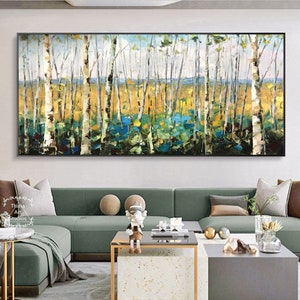 Birch Tree Abstract Painting Birch Tree Forest Landscape Painting Large Birch Tree Abstract Wall Art Autumn Landscape Painting Bedroom Art