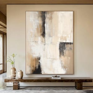 Beige And Black Abstract Painting Large Wabi Sabi Wall Art Modern Brown Textured Art Beige Minimalist Painting Neutral Decorative Painting