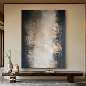 Large black and brown abstract art Brown wabi-sabi wall art Beige abstract oil painting Black canvas abstract painting Minimalist art