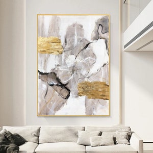 Original Gold and Beige Abstract Texture Painting Large Beige Abstract Painting Modern Beige and White Abstract Decorative Art