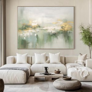 Original Green Minimalist Abstract Painting Green Abstract Minimalist Art Large Green and Gold Wall Art Decorative Painting Gold Painting