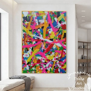 Large Abstract Painting Colorful Abstract Painting Hand Painted Pink Abstract Art White Painting Modern Acrylic Abstract Painting Office Art
