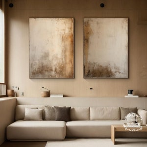 Brown Minimalist Set of 2 Abstract Painting Large Beige and Brown Minimalist Painting Large Brown Painting Bedroom Minimalist Decorative Art