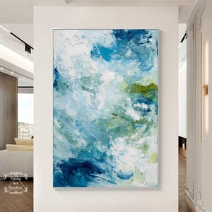 Large Blue And Green Abstract Texture Painting Modern Minimalist Abstract Wall Art Green Texture Art  Blue Minimalist Abstract Painting