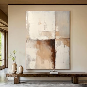 Beige Abstract Wall Art Wabi-Sabi Wall Art Neutral Beige Textured Painting Large Brown Abstract Canvas Painting Beige Textured Wall Art