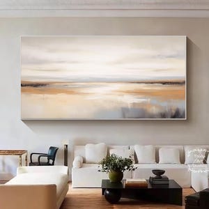 Minimalist Abstract Beige Landscape Canvas Artwork For a Neutral Room Large Horizontal Brown Art Brown and Beige Abstract Canvas Painting
