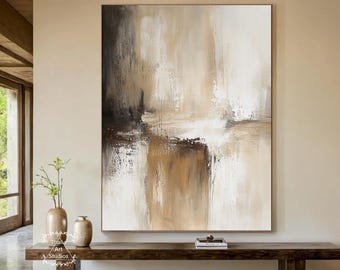 Brown Beige Minimalist Textured Wall Art Brown Wabi-Sabi Decorative Painting Beige And White Abstract Painting Modern Textured Wall Art