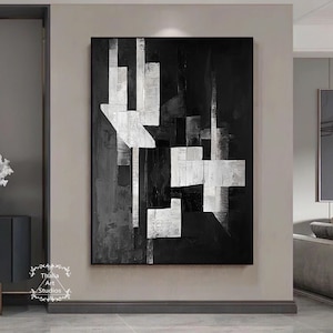 Large Abstract Black Textured Painting Minimalist Black Abstract Wall Art Original Black and White Acrylic Abstract Art Living Room Painting