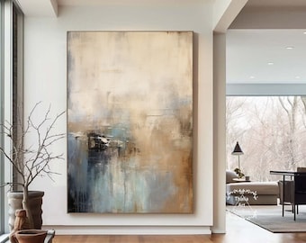 Large Original Abstract Painting on Canvas Brown and Blue Abstract Painting Brown Textured Abstract Wall Art Blue Minimalist Canvas Painting