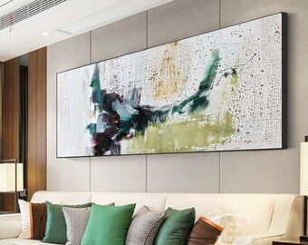 Large Abstract Painting on Canvas Original Minimalist Abstract Painting Contemporary Painting Green Abstract Painting Horizontal Painting