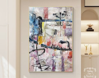 Colorful Abstract Painting Large Pink Abstract Texture Art Original Abstract Painting White Abstract Painting Modern Decorative Painting