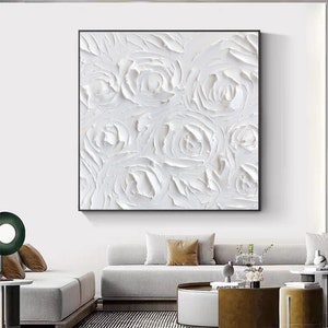White Texture Wall Art White Abstract Abstract Flower Painting Texture Painting Minimalist White Abstract Painting Flower Painting Home Art image 1