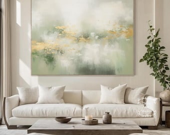 Groen en beige abstract Wabi Sabi muurkunst Beige textuur kunst groen minimalistisch schilderij goud textuur schilderij decoratief abstract schilderij