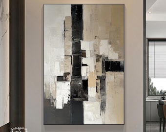 Large Black and Brown Minimalist Abstract Painting Black Abstract Wall Art Black Geometric Abstract Art Bedroom Minimalist Painting