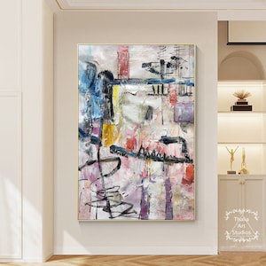 Bunte abstrakte Malerei groß rosa abstrakte Textur Kunst Original abstrakte Malerei weiße abstrakte Malerei moderne dekorative Malerei