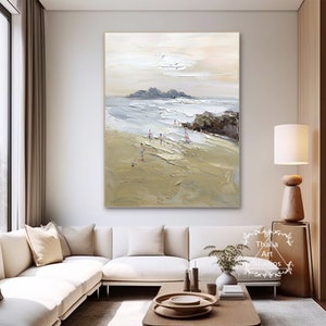Spiaggia pittura grande paesaggio marino pittura di paesaggio estate spiaggia texture pittura spiaggia astratta parete arte moderna coltello pittura arte decorativa