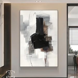 Black 3D Texture Art Large Minimalist Abstract Painting Black Abstract Painting Gray Painting White Texture Art Brown Minimalist Painting