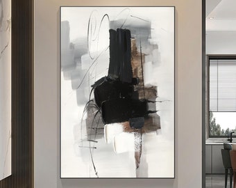 Black 3D Texture Art Large Minimalist Abstract Painting Black Abstract Painting Gray Painting White Texture Art Brown Minimalist Painting