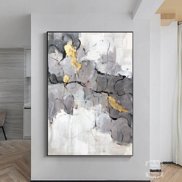 Gray and Gold Abstract Wall Art Etsy