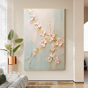Original Floral Canvas Painting Large Flower Texture Wall Art Neutral Tone Customized Wall Art 3D Flower Painting Living Room Painting
